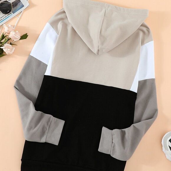 Hoodie Sweater Sweatshirt gray cotton color block quarter zip pullover - Picture 13 of 13